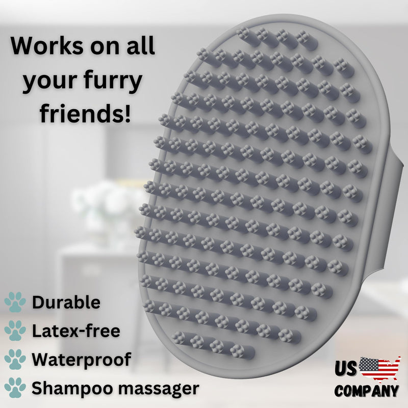 Dog Bath Brush - Silicone Grooming and Shedding Brush for Dogs & Cats, Puppy Essentials Dog Shampoo Brush, Pet Hair Removal Tool for Deep Clean & Massage Gray - PawsPlanet Australia