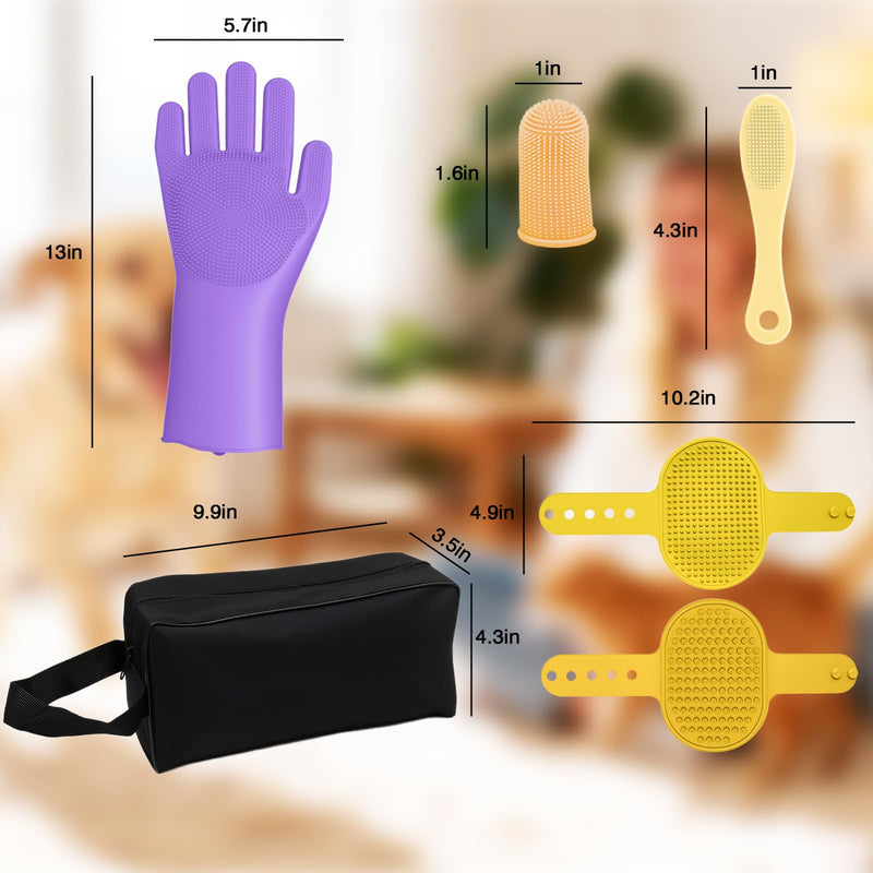 7PCS Dog Bath Brush | Pet Grooming Gloves | Storage Bag | Soothing Massage Rubber Comb with Adjustable Ring Handle | Pet Bathing for Dogs and Cats (Lavender Purple) Lavender Purple - PawsPlanet Australia