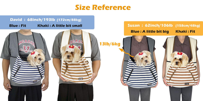 NATUYA Dog Sling Carrier Puppy Carrier, Adjustable Pet Front Sling Carrier Travel Bag with Bottom Pad, Pet Carrier for Small Dog Cat Puppy Traveling Hiking Camping (Bule Strip, 8-15 lb) Bule Strip - PawsPlanet Australia
