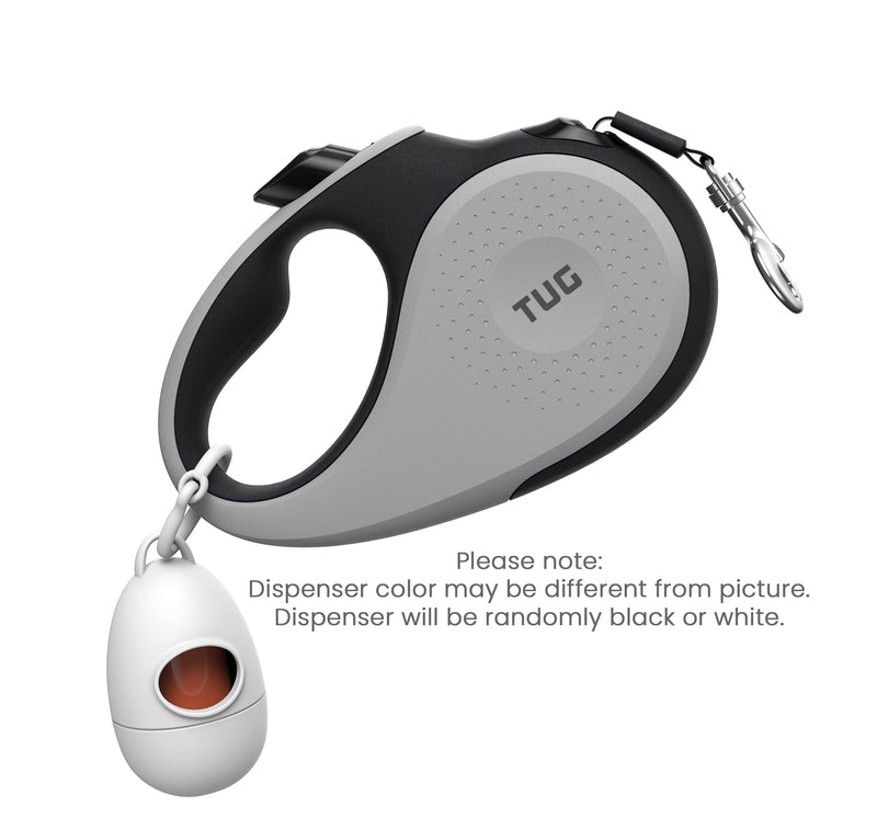 TUG 360° Tangle-Free Retractable Dog Leash with Waste Bag Dispenser (Small, Grey) Small