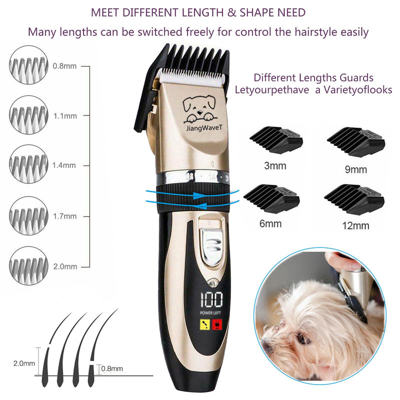 Dogs Hair Trimmer, Dogs Shaver Clippers Grooming Kit - Low Noise Cordless Rechargeable Dog & Cat Horses Clippers, Heavy Duty, Quie Gold