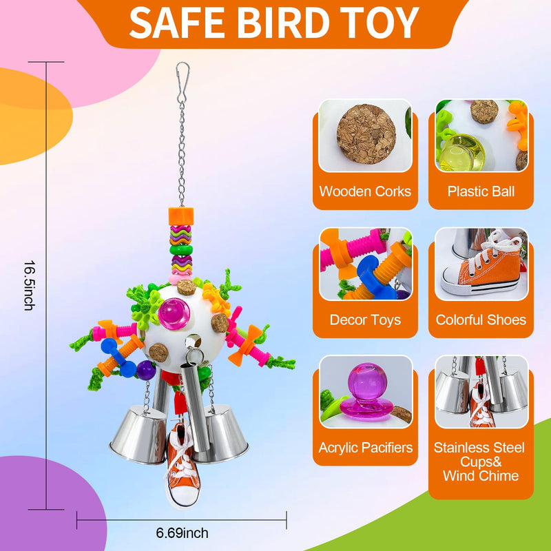 Bird Toys, Parrot Pullable Stainless Steel Cup Colorful Acrylic Stick Chew Toys for Amazons Mini Macaws African Greys Cockatoos Conures,Cockatiels, Lovebirds，Parrotlet，Eclectus (White) White - PawsPlanet Australia