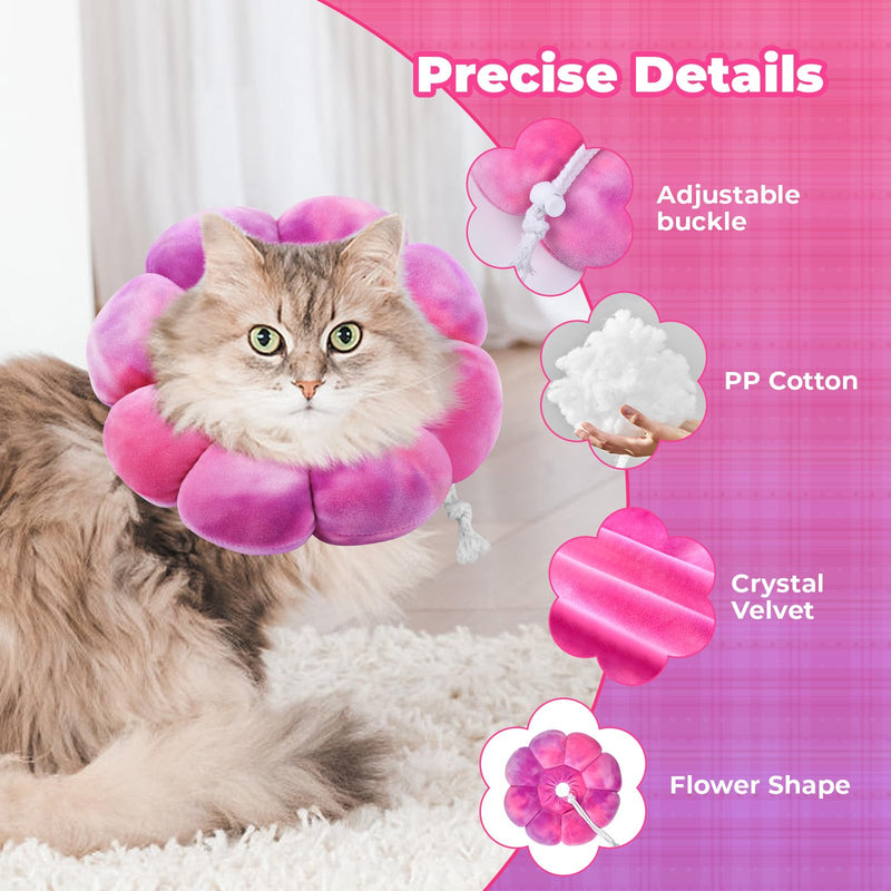 Flower Cat Cone, Uadonile Adjustable Cat Cone Collar, Soft Dog Elizabethan Collar Recovery E Collar After Surgery, Recovery E-Collar for Kittens/Puppies and Cats Recovery(Tie-dye Rose Purple, L) - PawsPlanet Australia
