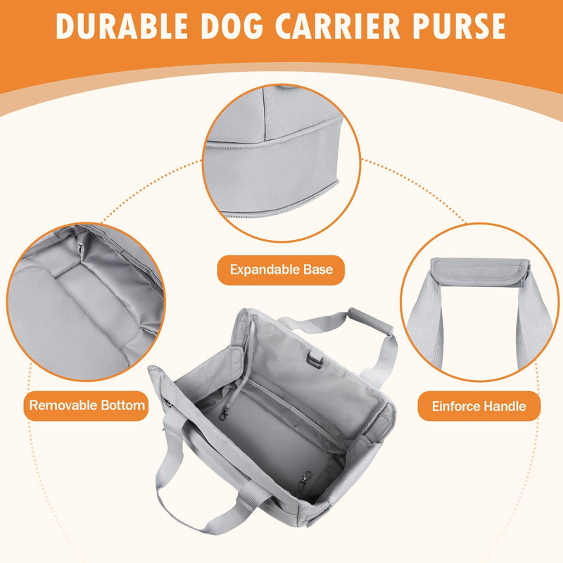 Dog Purse Carrier for Small Dogs Under 10 lbs with Pockets Adjustable Soft Sided Pad Extendable Dog Carriers Tote for Puppies with Safety Leash Clip for Travel Shopping (Dark Gray) Dark Gray