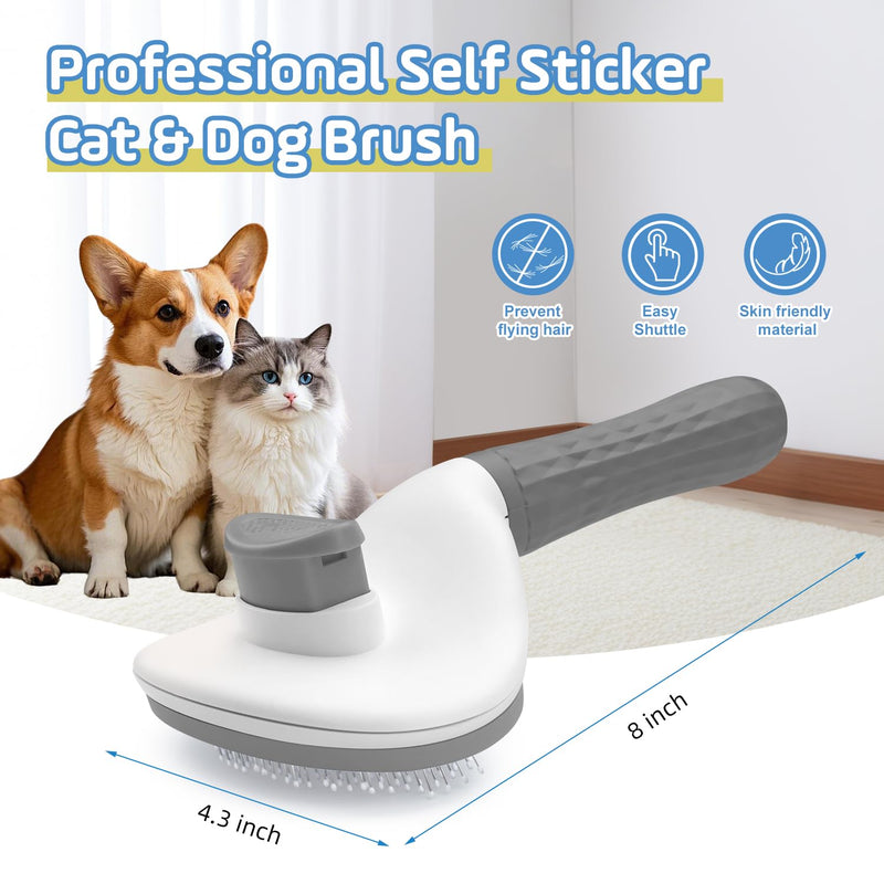 Cat Brush,Self Cleaning Dog Brush for Shedding,Skin Friendly Cat Brushes for Indoor Cats Shedding Massage Grooming,Deshedding Dog Slicker Brush for Cats Loose Fur Long&Short Hair Removal Grey - PawsPlanet Australia
