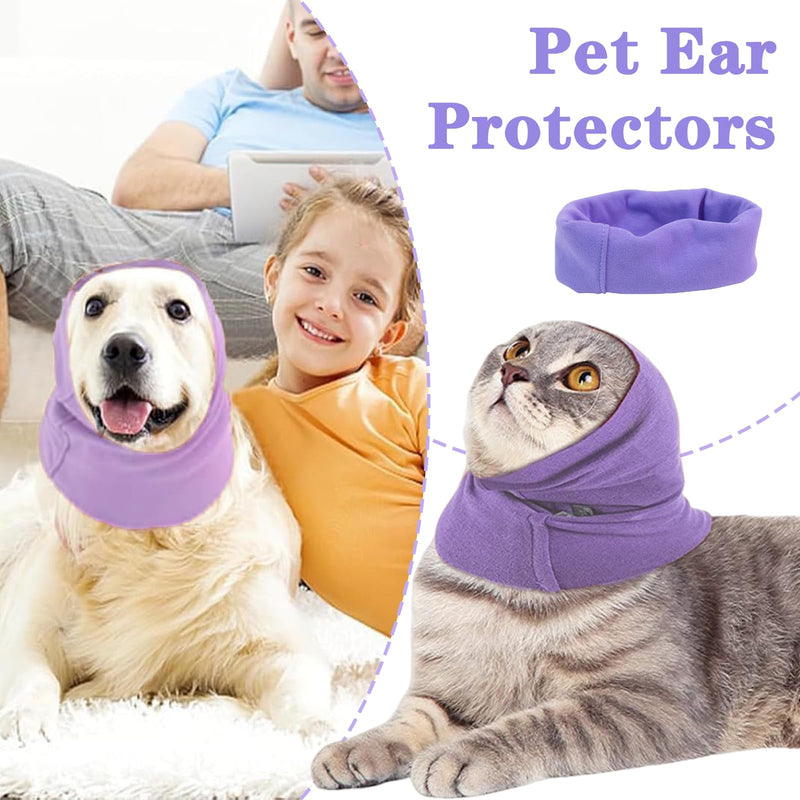 2PCS Dog Ear Defenders, Breathable Pet Ear Protectors, Soft Warm Dog Snood for Shower for Noise Grooming Anxiety Calming (Purple Pink)