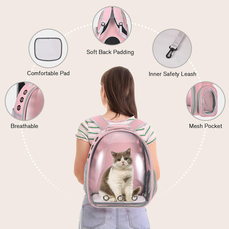 Cat Carrier Backpack, Pet Carrier Backpack Front Pack for Small Medium Cat Puppy Dog Carrier Backpack Bag Space Capsule, Airline-Approved Pet Carrier for Travel Hiking Walking Camping (Pink) Pink - PawsPlanet Australia