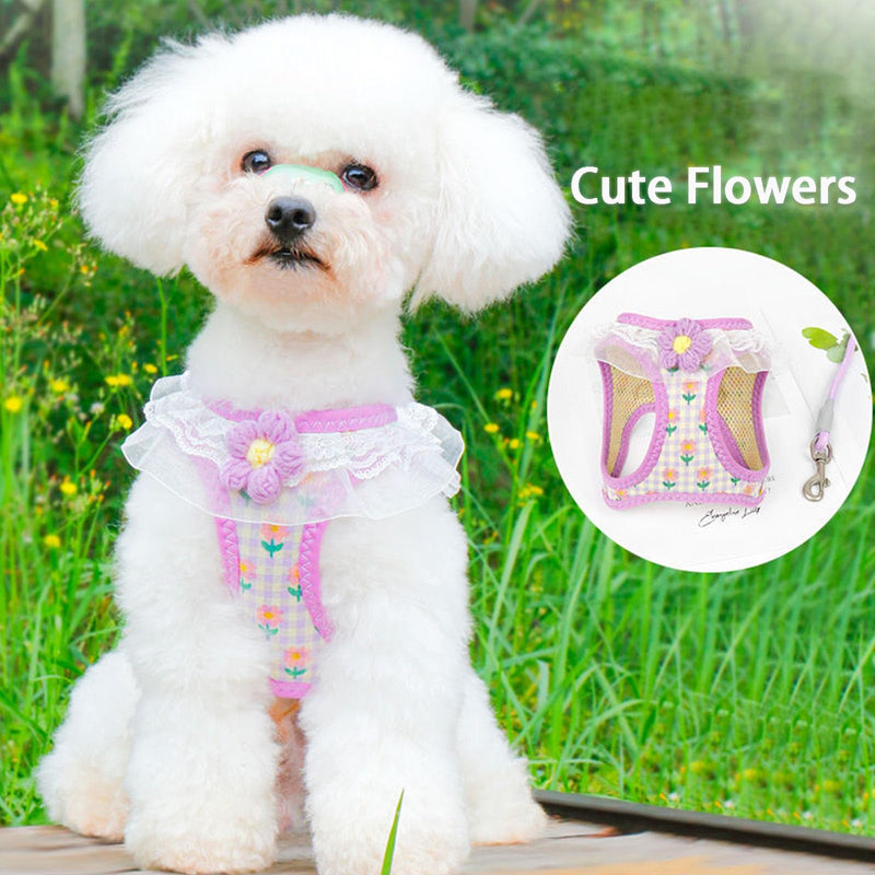 Cat Harness Collar and Leash Set, Sweet Lace Floral Kitten Collar, Escape Proof Puppy Chest Harness, Adjustable Cute Harness Leash Set for Cat Puppy Dog Outdoor Walking (Purple, S) Purple - PawsPlanet Australia