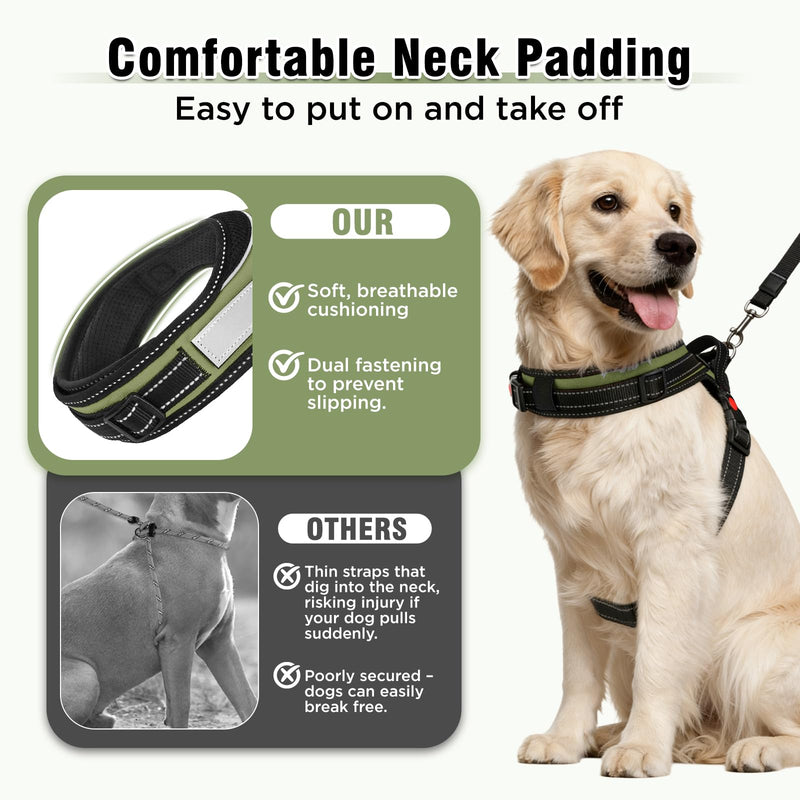 Soft No Pull Dog Harness - Green, Reflective Strips, Customizable Velcro Patches, Adjustable Breathable Vest with Soft Neck Pad & Locking Buckle for Small Medium Large Dogs-XL XL - PawsPlanet Australia