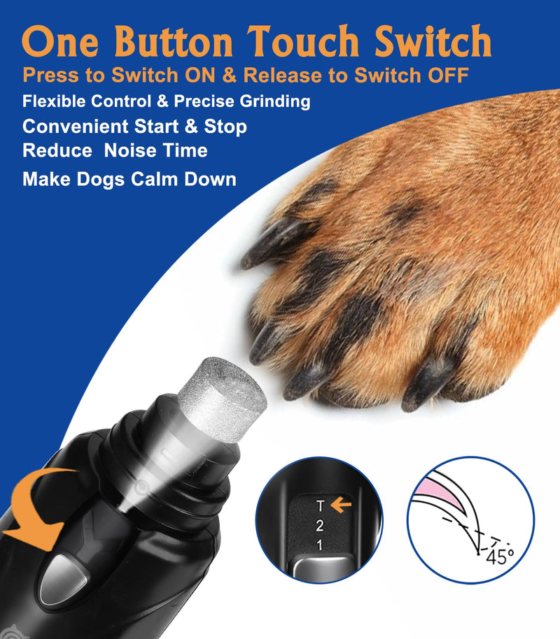 Dog Nail Grinder, 2-Speed and LED Light, Powerful Touch-Switch, Quiet and Low-Vibration Dog Nail Trimmers, and 3 Ports for Large Dogs, Medium, Small Dogs Cats Pets with Hard or Thick Nail - PawsPlanet Australia