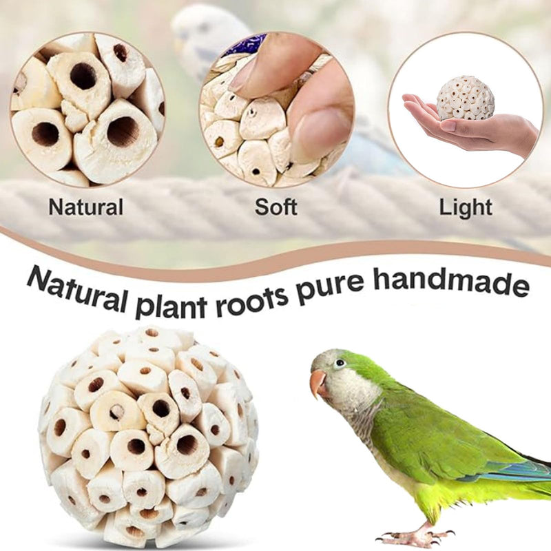 6Pcs Parakeet Toys, Natural Sola Balls Shredding Foot Parrot Chew Toys Bird Foraging Toys for Small Pets Conures Cockatiel Rabbit Guinea Pig Bunny Treats