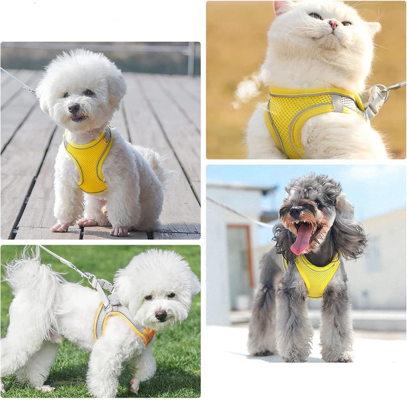 Adjustable No-Pull Dog cat Harness Leash Set - Reflective Pup Vest Harnesses - Comfortable Breathable Harness Leash Set,Yellow,XXS XXS: Neck 9-12",Chest 12-14" Yellow