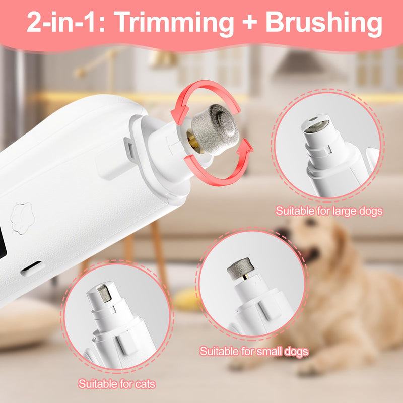 2 in 1 Dog Nails Clippers - Nail Grinders Claws Trimmer for Grooming with Light and LED Screen, Easy Nail Trimmer File, Safe Silent Pet Nail Grinder for Small, Medium Dogs Cats White with LED Screen - PawsPlanet Australia