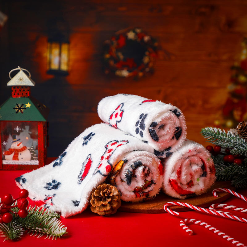 Abbylike 3 Pcs Christmas Dogs Blanket for Small Medium Puppy 30 x 20 Inch Flannel Soft Pet Blanket Cute Paw Print Dog Bed Gifts for Bed Couch Cushion - PawsPlanet Australia