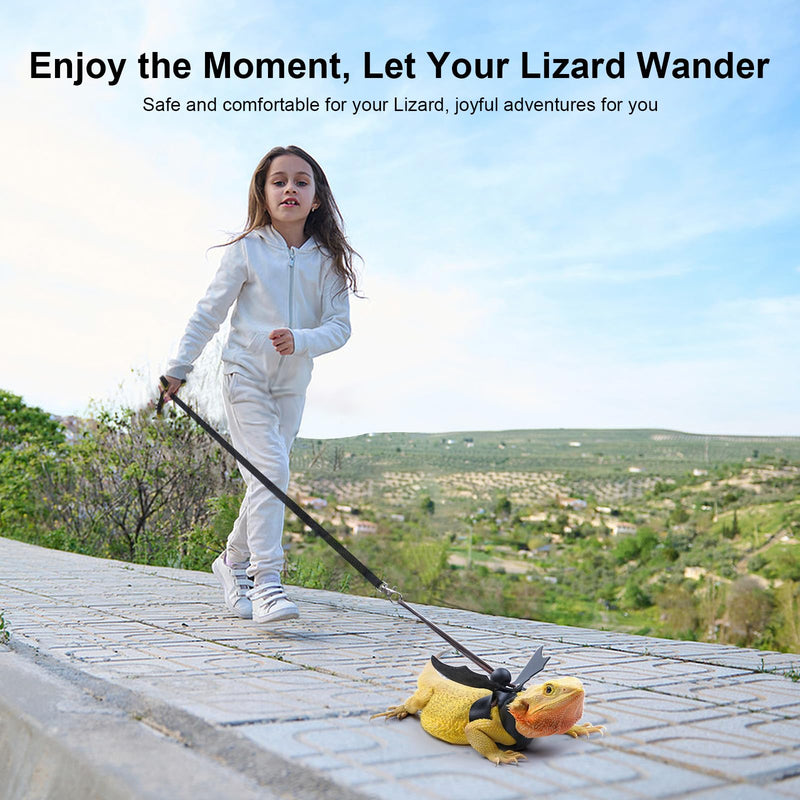 Bearded Dragon Harness and Leash Set, Adjustable Harness Soft Leather-3 Sizes (S, M, L) with Black Wing, Upgrade Lizard Reptile Leash Harness for Bearded Dragon,Lizard, Iguana or Gecko - PawsPlanet Australia