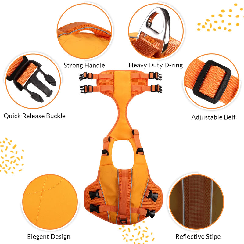 ASENKU Dog Life Jacket with Rescue Handle, Dog Life Vest for Swimming Boating with High Flotation, Ripstop Lightweight Pet Life Preserver with Reflective Stripes for Small Medium Large Dogs Orange