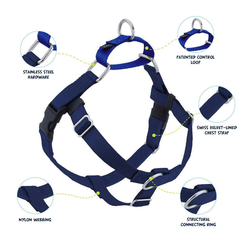 2 Hounds Design Freedom No Pull Dog Harness | Comfortable Control for Easy Walking |Adjustable Dog Harness and Leash Set | Small, Medium & Large Dogs | Made in USA | Solid Colors | 1" LG Navy LG (Chest 28"- 32") - PawsPlanet Australia