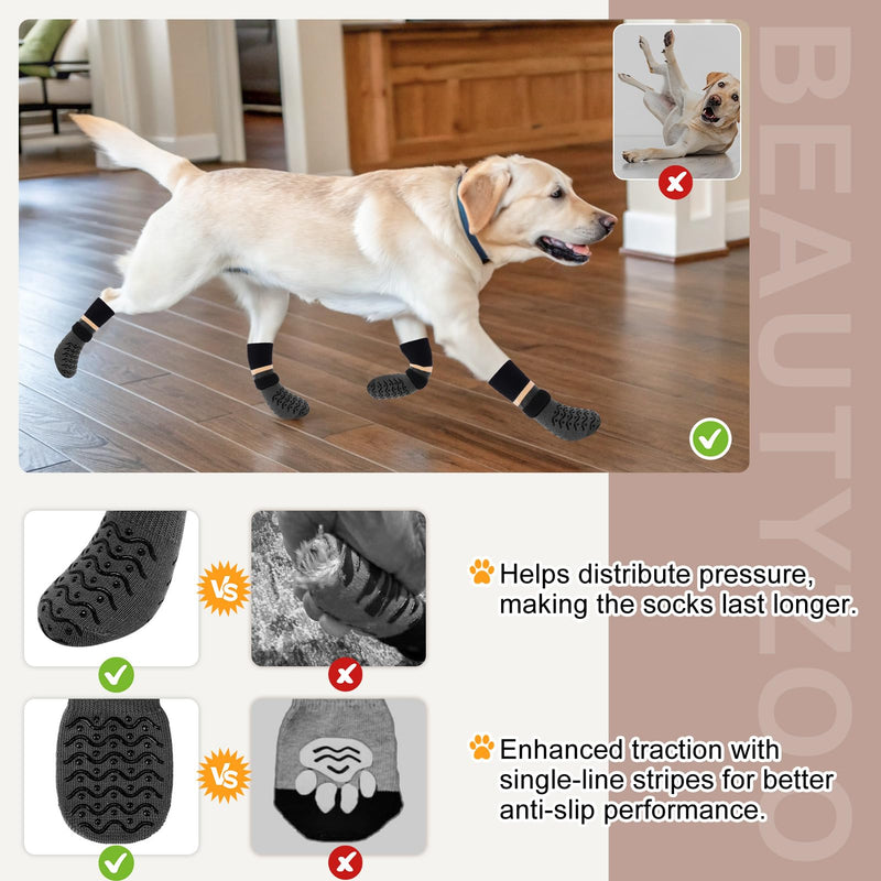 BEAUTYZOO Dog Socks, Non Slip Dog Socks to Prevent Licking Paws -Dog Boots & Paw Protectors with Grippers on Hardwood Floors, Dog Shoes for Hot/Cold Pavement Small Medium Large Senior Dogs Booties Dark Grey L(2.6"-3" W | Pack of 4) - PawsPlanet Australia