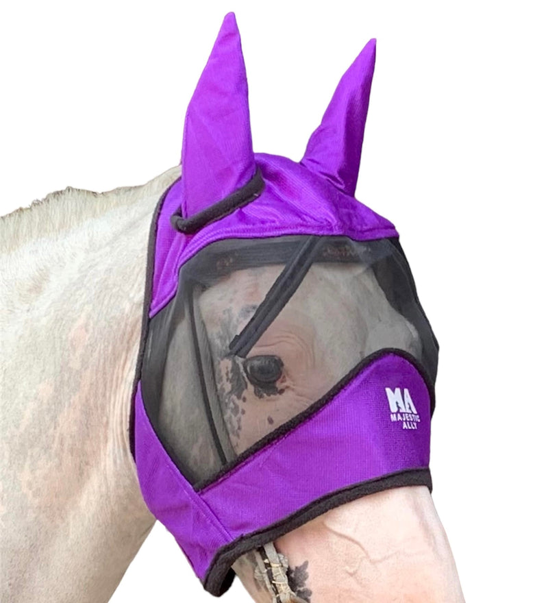 Majestic Ally Horse Fly Mask with Ears, Comfort Durable Fine Mesh, Soft Fleece Touch on Skin, Protect Eyes and Ears (Purple) - PawsPlanet Australia