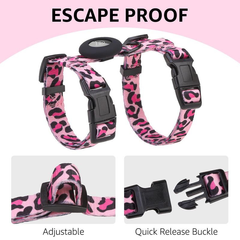 SCENEREAL Adjustable Cat Harness and Leash Set with AirTag Holder, Escape-Proof Design for Small to Large Cats, Lightweight Soft Travel Harness, Pink Leopard - PawsPlanet Australia
