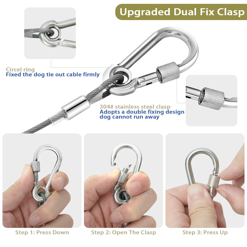 Dog Tie Out Cable 30FT Dog Runner for Stainless Steel Wire Dog Cable with Durable Superior Clips Gray Dog Chains for Outside Dog Lead for Large Dogs Up to 165 lbs - PawsPlanet Australia