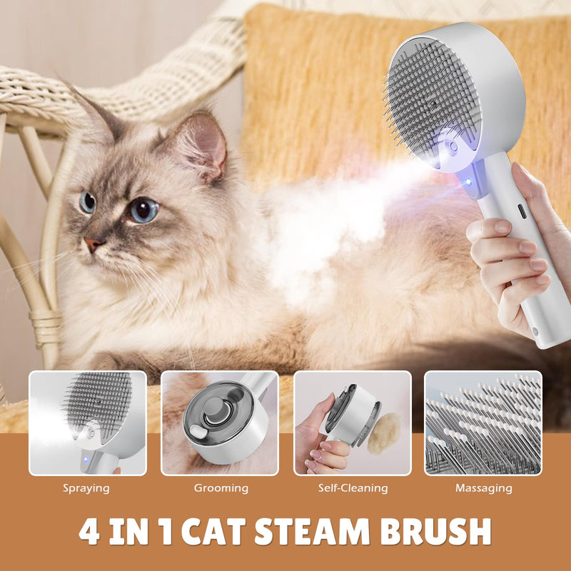 Cat Brush for Short Haired Cats & Long Hair Cat Steam Brush with 2 Water Spray Modes Self-Cleaning Dog Combs for Grooming Pet Steam Brushes with Release Button for Kitten Rabbit Gray - PawsPlanet Australia