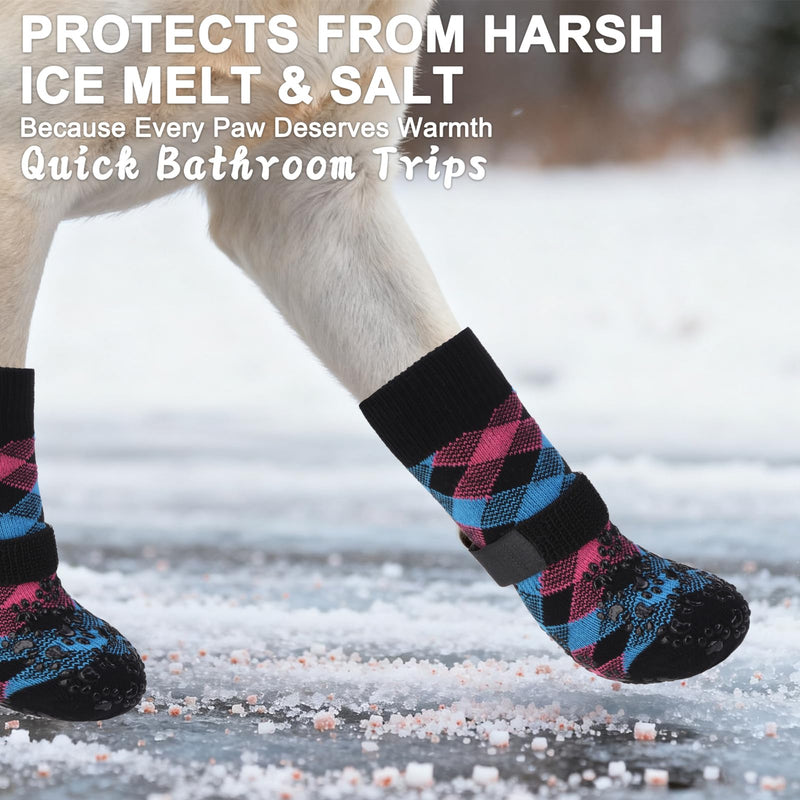 EXPAWLORER Dog Socks for Cold Winter Snow to Prevent Licking Paws, Anti Slip Doggie Booties Grippy Shoes for Hardwood Floors, Boots & Paw Protectors for Small Medium Large Senior Dogs Pink Blue M Pink&Blue - PawsPlanet Australia