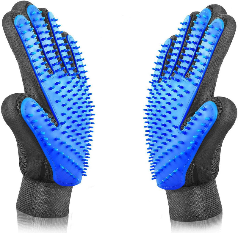 Pet Grooming Glove - Gentle Deshedding Brush Glove - Efficient Pet Hair Remover Mitt - Massage Tool Enhanced Five Finger Design - Perfect for Dogs & Cats with Long & Short Fur with Training Whistle - PawsPlanet Australia