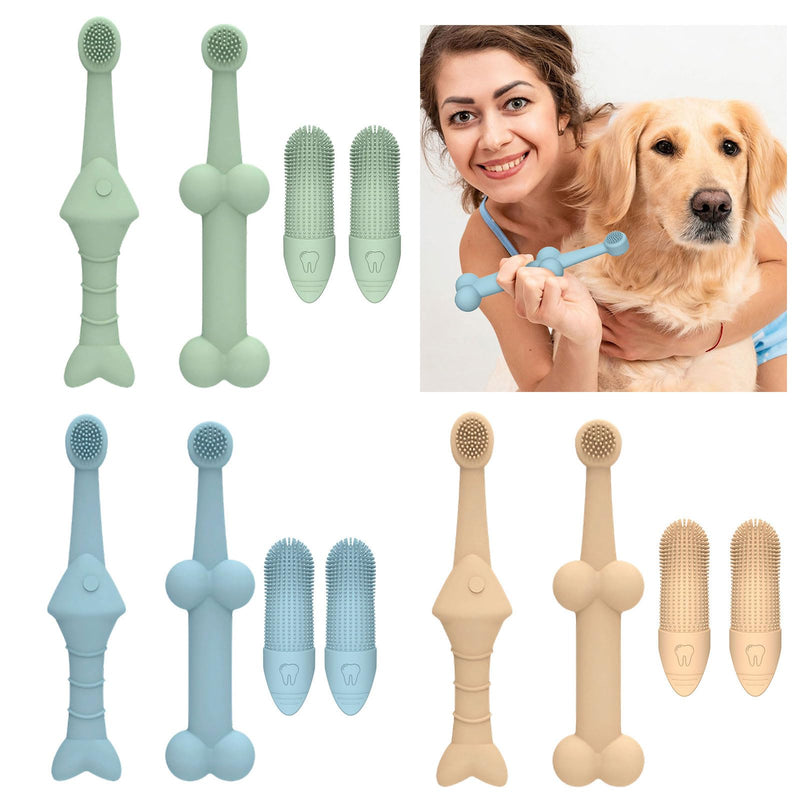 Pet finger toothbrush, massage tool, grooming aid, suitable for small pets, dogs and other pets, cream-colored dental cleaning tool