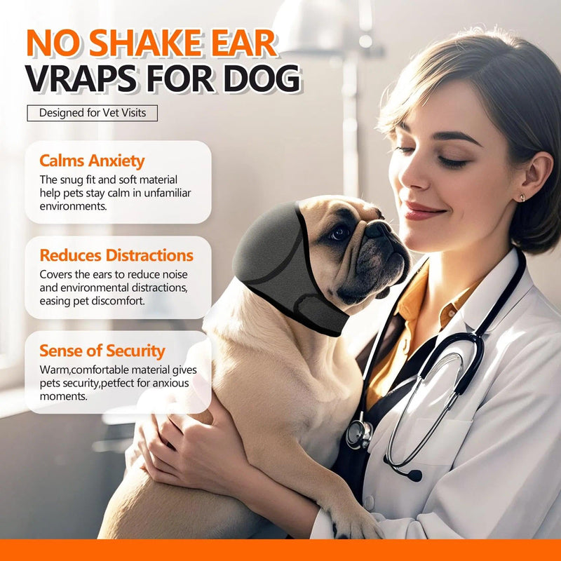 Medium Gray Dog Ear Protectors, Waterproof Swim Ear Covers with Adjustable Fit for Head 28-42cm, Anxiety Relief Muffs for Grooming & Noise