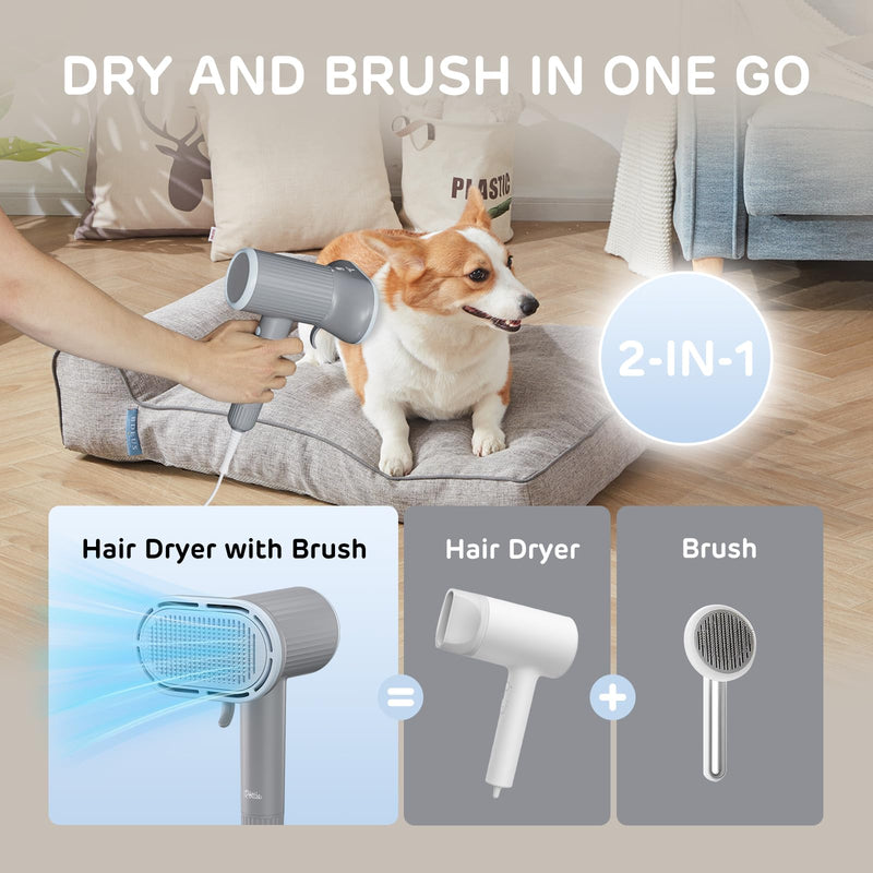 iPettie Breeze B540S Dog Grooming Hair Dryer with Slicker Brush, 2-in-1 Drying & Brushing Tool, Adjustable Temperature & Speed, Portable, Overheat Protection, Dog Blow Dryer for Dogs and Cats - PawsPlanet Australia