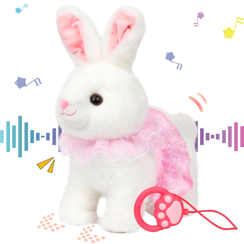 Hopearl Hopping Bunny Interactive Electronic Rabbit Toy Remote Control Leash Animated Pet Repeat What You Said Singing Gifts for Toddlers, White, 12'' - PawsPlanet Australia