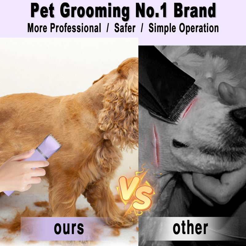 Dog Grooming Clippers Kit-Electric Rechargeable Cat Trimmer Tools-Cordless Quiet Pet Nail Paw Grinder-4 in 1 Multifunctional Low Noise Shaver-Razor for feet Face Ears Toenail Eye Purple - PawsPlanet Australia