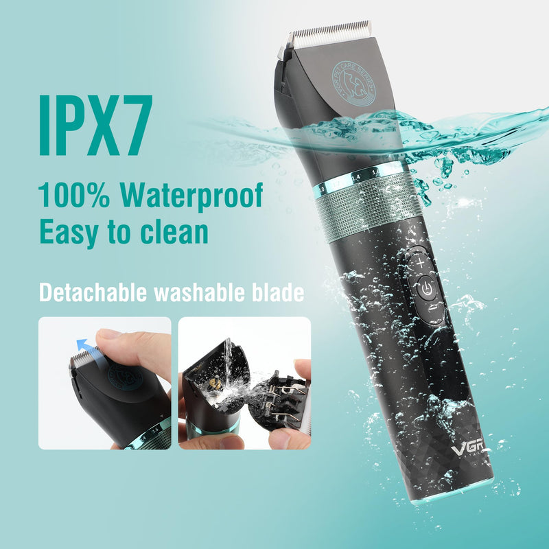 VGR Dog Grooming Clippers Cordless Professional for Thick, Curly Hair/Coats Kit - Pet Trimmer/Shaver - Waterproof - Electric Rechargeable Battery via USB-C - Ceramic Blades - Cat Matted Fur, Puppy