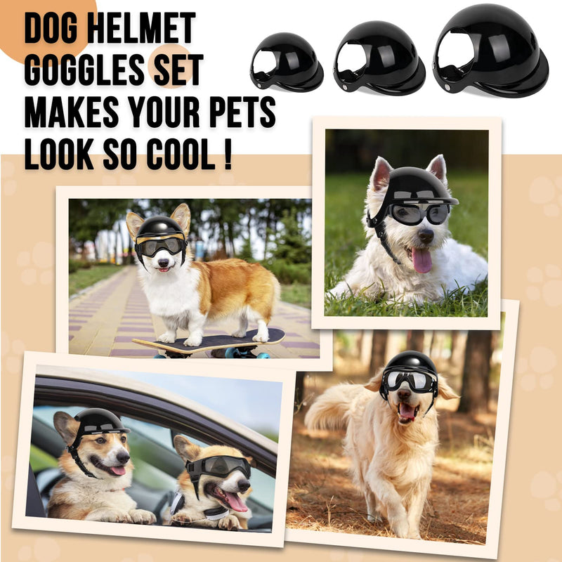 SlowTon Dog Helmet and Goggles - UV Protection Doggy Sunglasses Dog Glasses Pet Motorcycle Helmet Hat with Ear Holes Adjustable Belt Safety Hat for Small Medium Large Dogs Puppy Riding (Black, S) Black