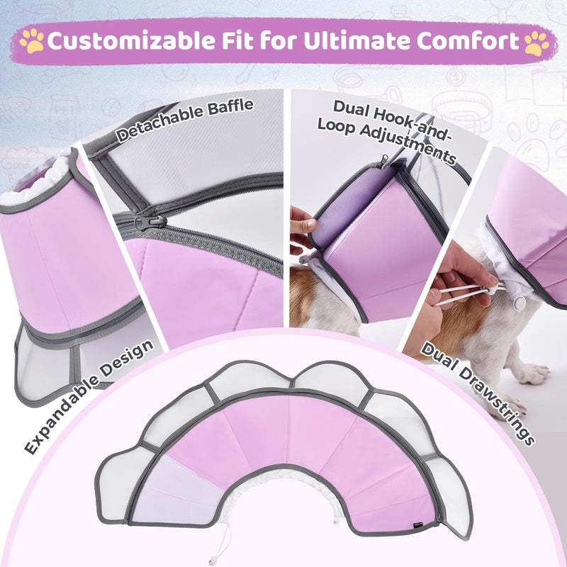Soft Dog Cone Collar After Surgery Recovery,Adjustable E-Collar with Removable Shield,Lightweight,Breathable Anti-Licking Protective Cone for Large,Medium,Small Pets (Rose Pink, M (Neck:12''-15'')) Rose Pink M (Neck:12''-15'')