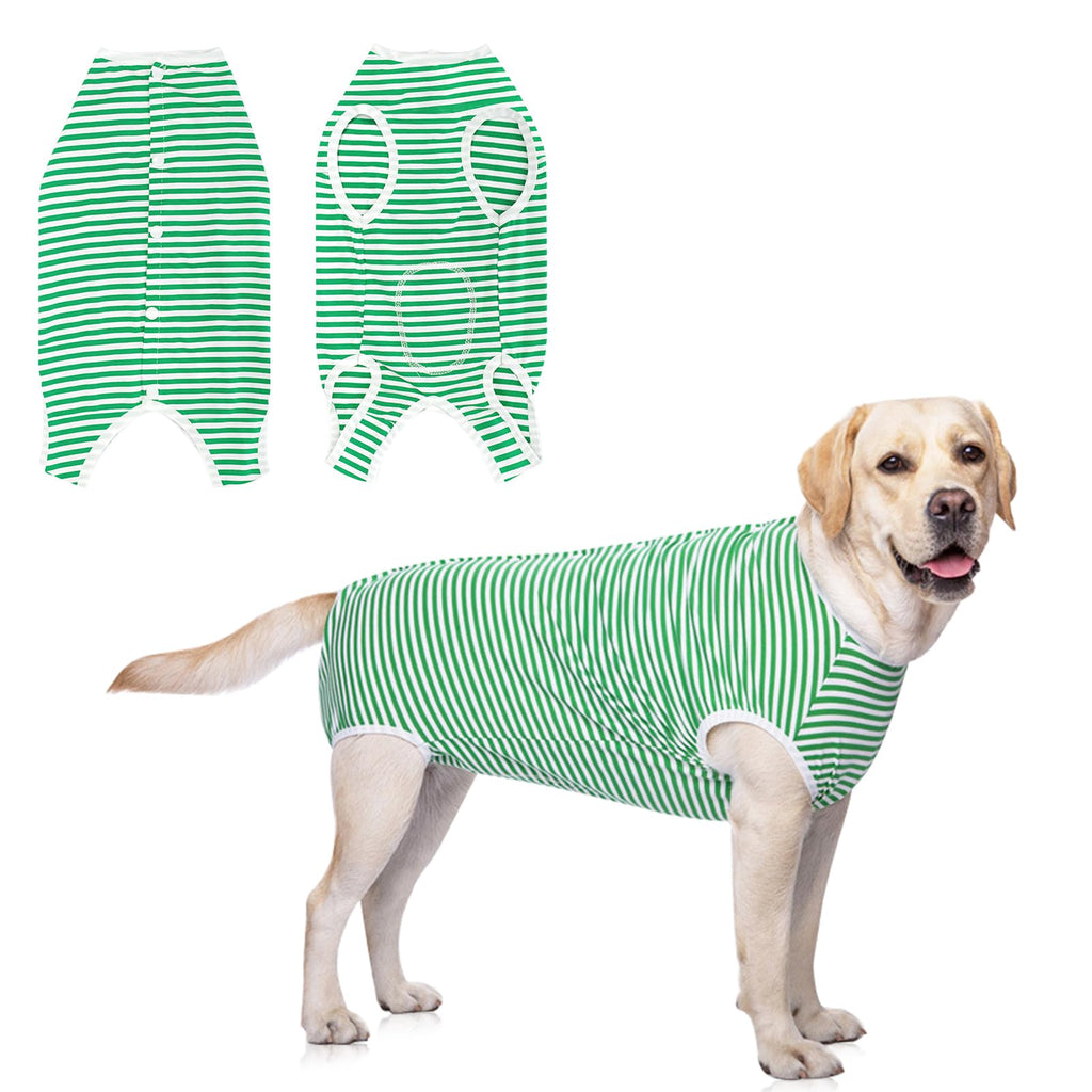 Dog Surgery Suit Female Spay Dog Recovery Suit, Dog Onesie for Surgery Abdominal Wounds, Breathable Stripe Surgical Suit for Small Medium Dogs Anti Licking E-Collar Alternative Green