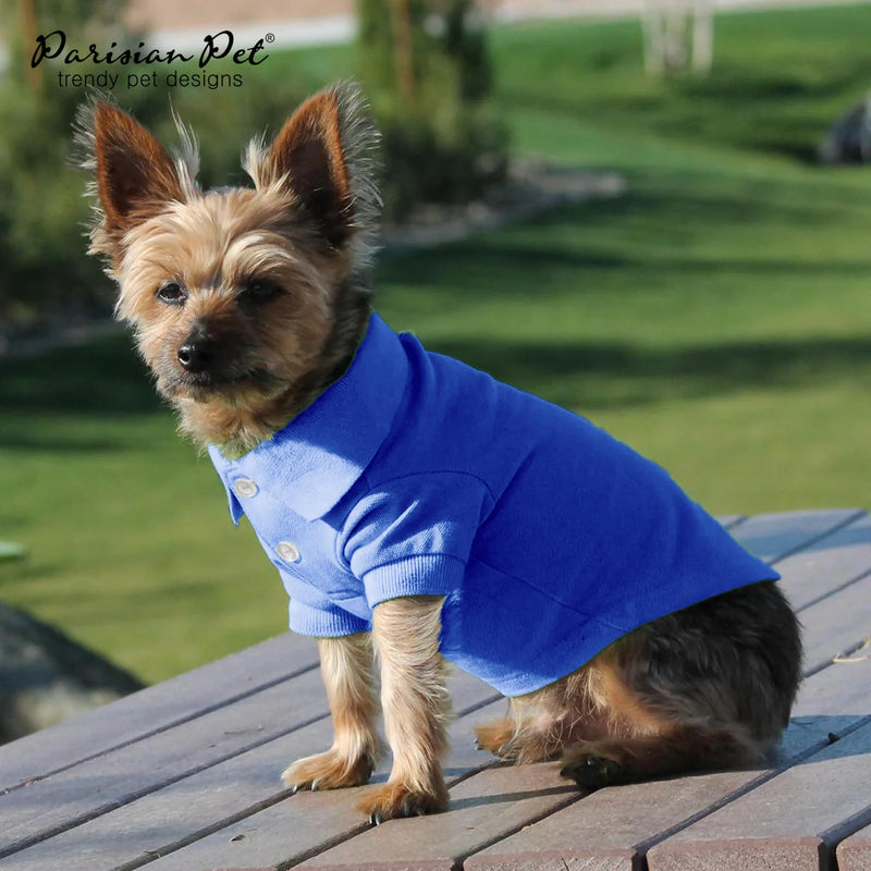 Parisian Pet Dog Polo Shirt – Classic Blue Cotton Pet Apparel with Collar & Buttons - Soft Breathable Puppy T-Shirt - Cute Dog Clothes - Ideal Summer Clothes for Large Dogs - Shirts for Dogs Boy XL Blue Polo - PawsPlanet Australia