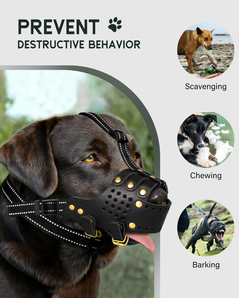 Dog Muzzle, Leather Basket Soft Muzzles Medium Large Breeds, Pitbull Dog Muzzle Amstaff Staffordshire Terrier, German Shepherd Dalmatian Doberman Adjustable (L) Black L - PawsPlanet Australia