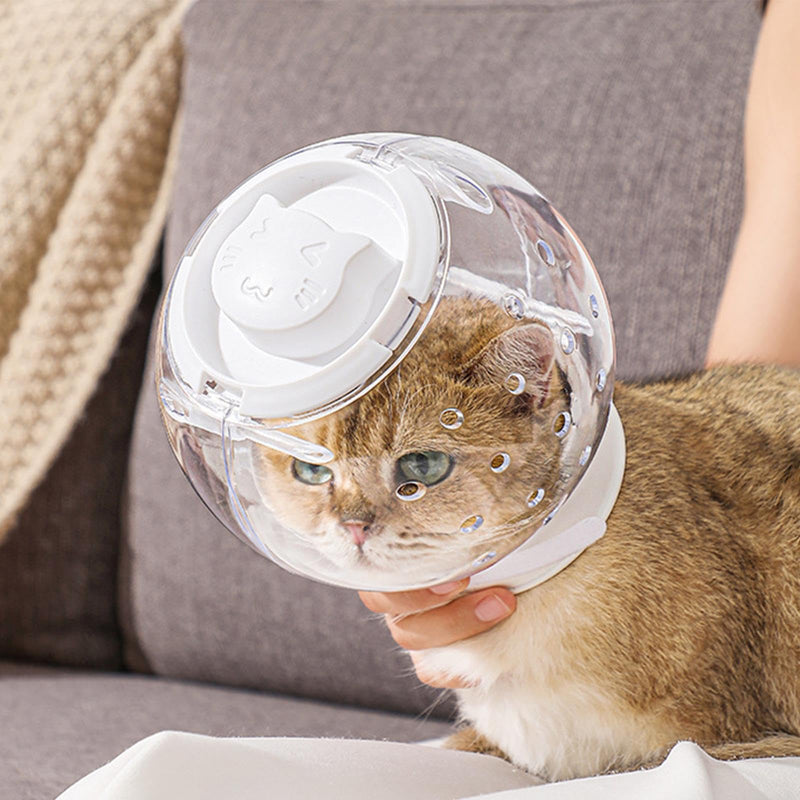 Breathable cat muzzle with adjustable hood, prevents licking, essential for calming cats during grooming. Cat muzzle