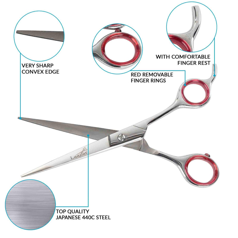 Laazar 7.5” Straight Grooming Shears for Dogs and Cats with Storage Case| Sharp Pet Groomer Scissors | Premium Stainless Steel | Hair Grooming Tools and Supplies for Pets - PawsPlanet Australia