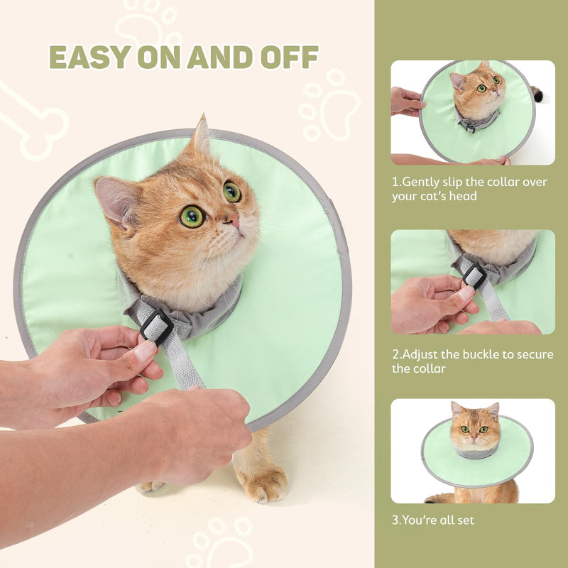 Avont Soft Cat Cone Collar, Lightweight Kitten Cone After Surgery, Comfortable E-Collar Alternative for Small Medium Large Cats to Stop Licking, Water-Resistant & Foldable Design -Green(M) Green M