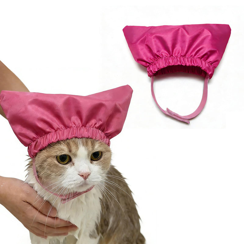 Generic Fabric Cat Cat Bathing Cap, Shower Cap, Head Cover for Swimming and Bathing with Adjustable Design, Pet Bathing Bathing Cap, Rose Red, M