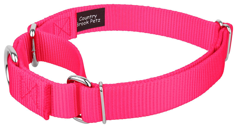 Country Brook Petz Martingale Dog Collar - Heavy-Duty Training Collar with No Buckle - Service Dog Collar for All Pups - Vibrant, Colorful Collection - Medium, Hot Pink Medium (Pack of 1) - PawsPlanet Australia