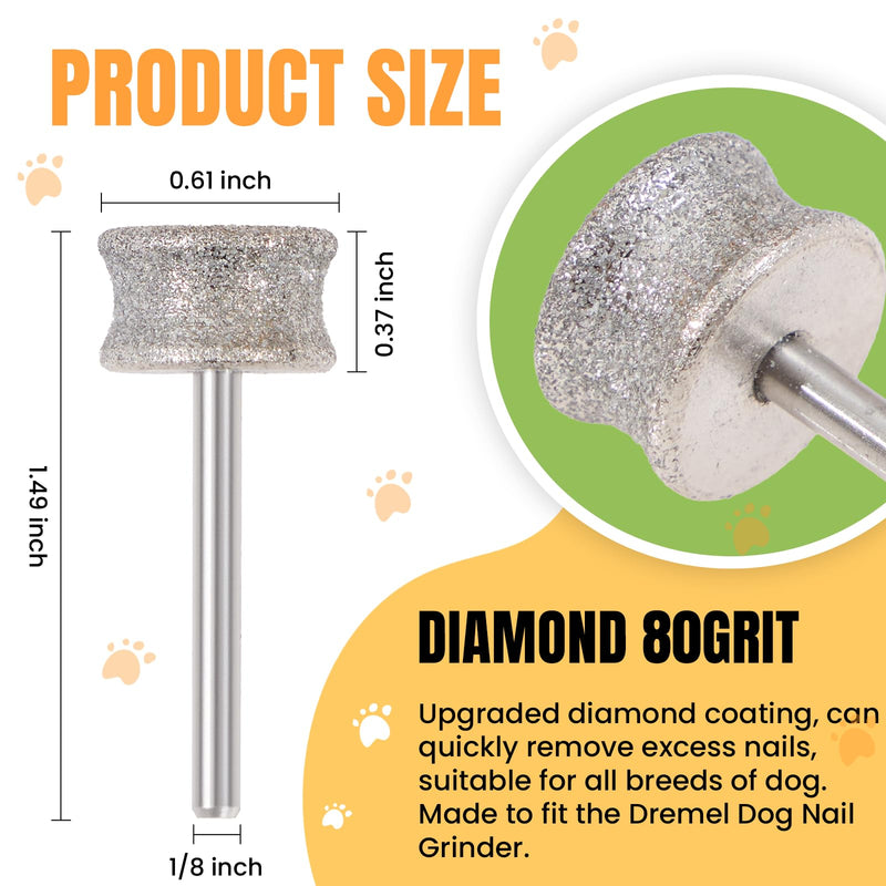 CAELUM Diamond-Coated Pet Nail Grinder Bit, 1/8” Shank for Dremel Nail Tools, Durable & Low-Noise Nail Trimmer for Dogs, Top & Side Grinding, Gentle, Precise Nail Grooming（80grit） 1pcs-80Grit - PawsPlanet Australia