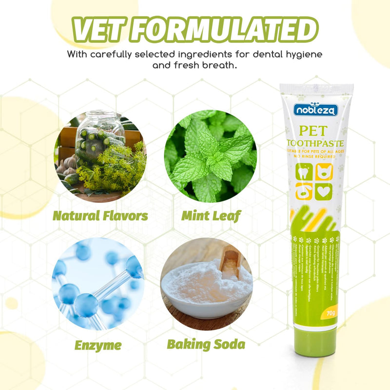 Nobleza 2 Pack Dog Toothbrush and Enzymatic Toothpaste Kit with 2 x Finger Toothbrush for Clean Pet Teeth, Eliminate Bad Breath, Remove Plaque and Tartar, Improve Gums Health and Pet Oral Hygiene Care Green 1 count (Pack of 2)