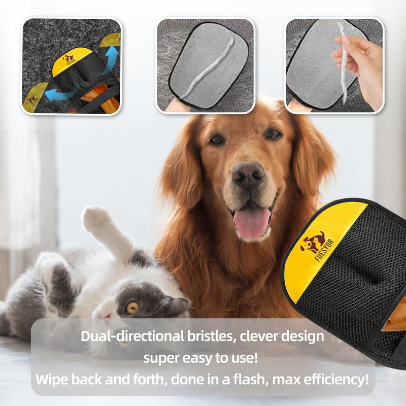 Pet Hair Remover Tool Glove for Cats & Dogs, Static Lint and Fur Removing Mitts for Laundry, Couch, Carpet, Clothing, and Auto Seats Yellow - PawsPlanet Australia
