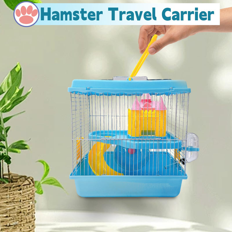 Tfwadmx Hamster Carrier, Dwarf Hamster Travel Cage, Portable Cages with Water Bottle, Gerbil Travel Carry Case Outdoor Vacation House for Small Mice(Blue,10.6”x8”x11.4”) Blue - PawsPlanet Australia