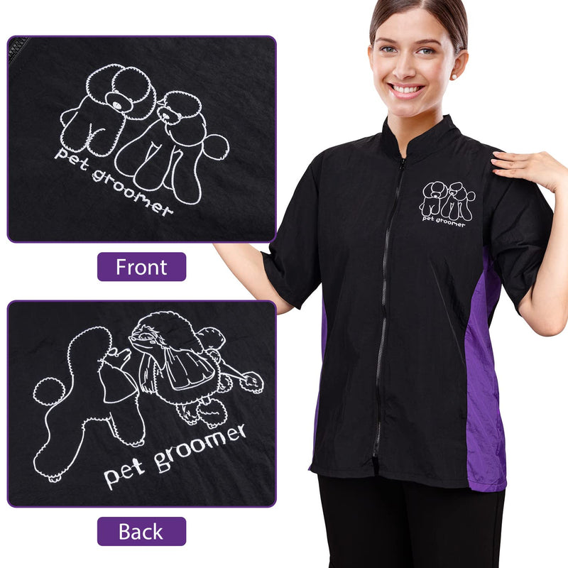 Noverlife Short Sleeves Pet Grooming Workwear with Full Zipper, 3XL Size, Anti-Static Pet Beautician Smock, Lightweight Pet Groomer Cosmetologist Uniforms Style Dog Cat Grooming Jacket for Men Women 3XL（Pack of 1) - PawsPlanet Australia