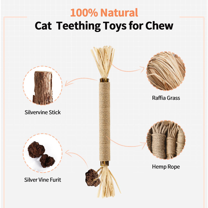 Cat Toys, 6 Silvervine Chew Sticks & 1PCS Organic Catnip & 1PCS Silvervine Powder, Cat Dental Toys for Kitten Teeth Cleaning, Matatabi Cat Toy - PawsPlanet Australia